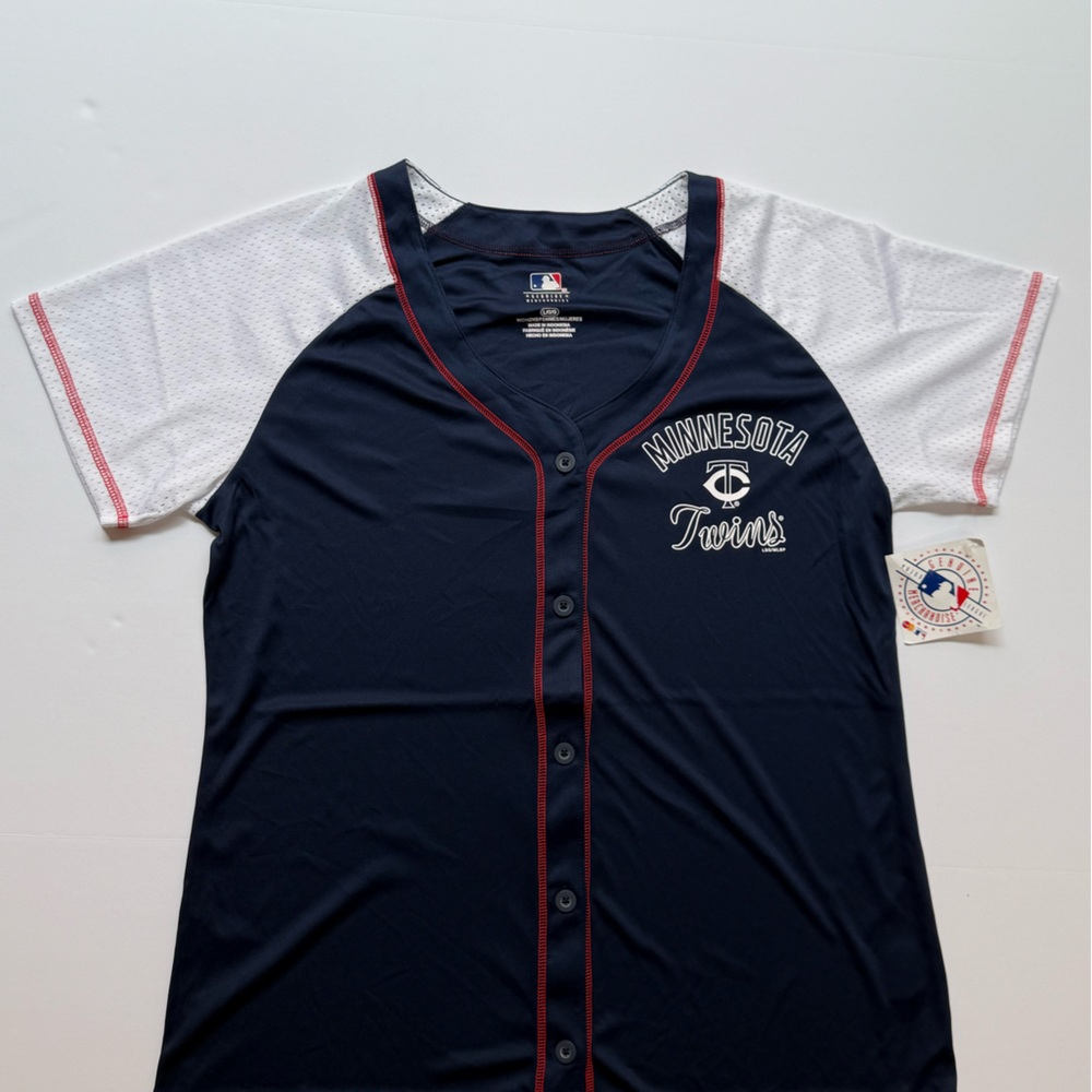 Team Apparel Navy and White Women's Twins Jersey - large